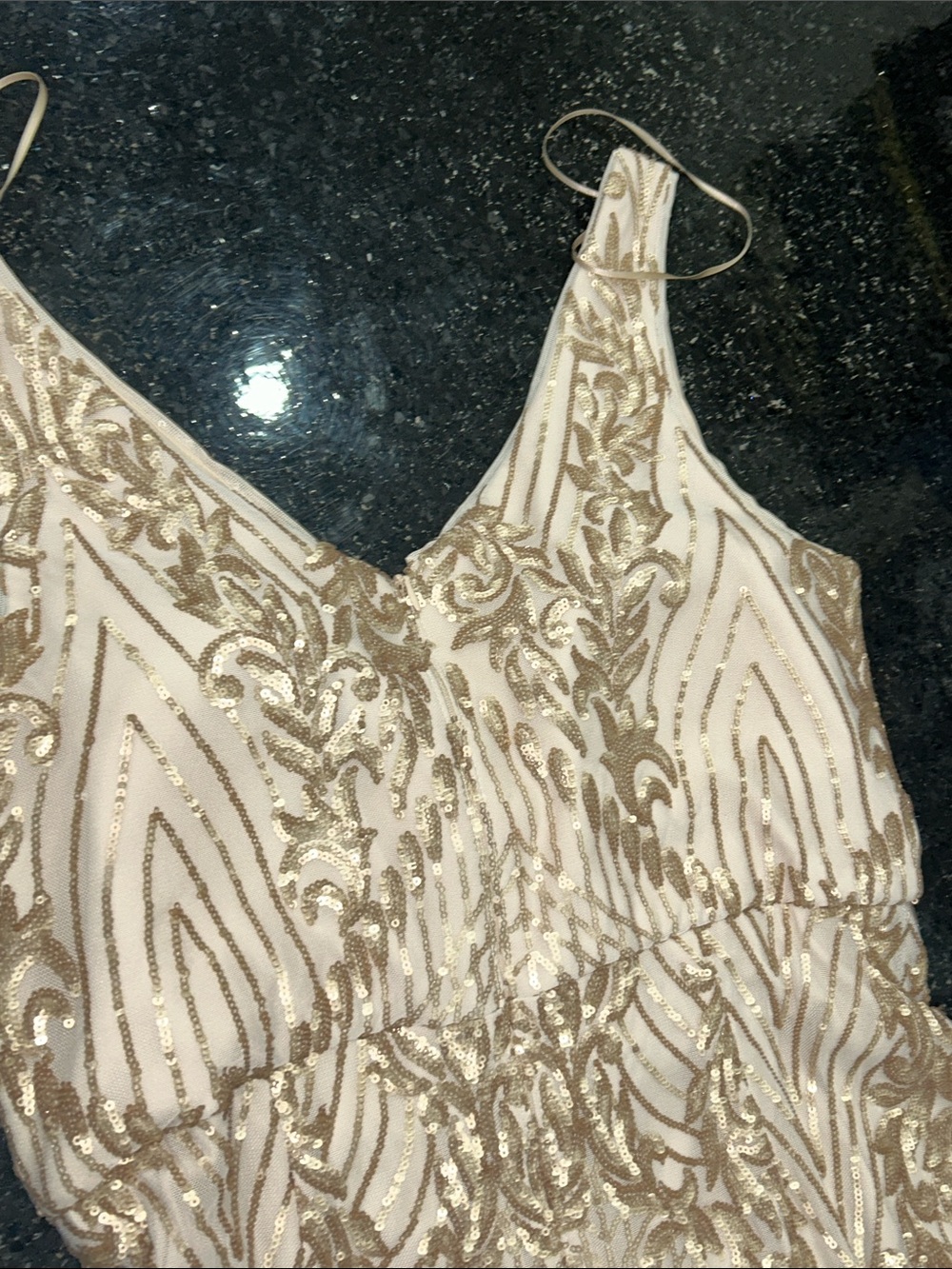 R&M Richards Aurora Dreamscape Evening Gown Ivory & Gold Hand-Beaded W/ Cover 14 - Picture 9 of 11